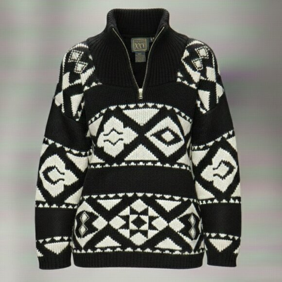 Vintage 90s "The Bay" 100% Lambswool OVERSIZED Nordic Tribal Heritage Sweater-M - Picture 3 of 16